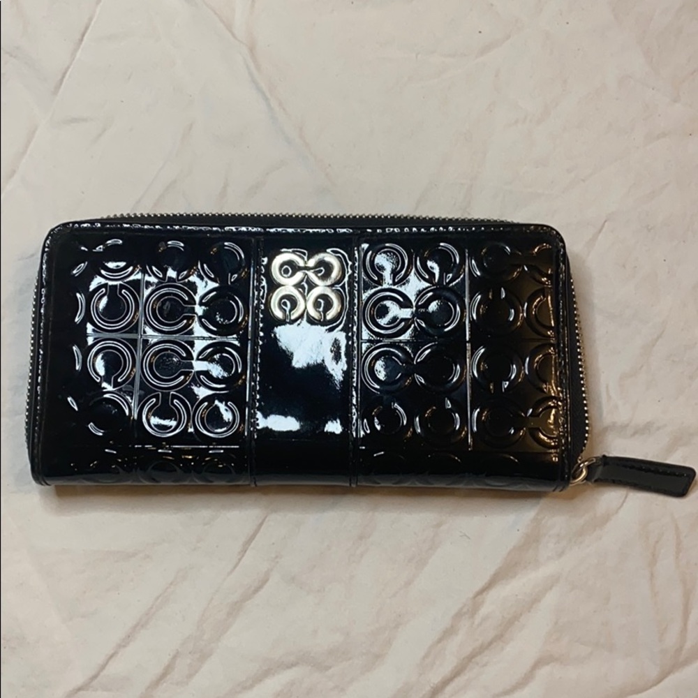Coach black patent leather wristlet